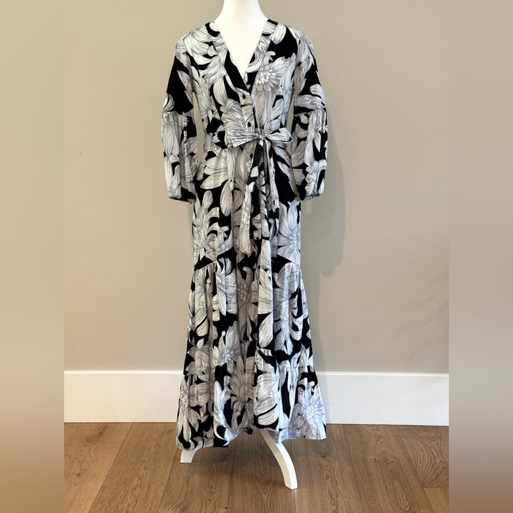 Maeve by Anthropologie Black and White Floral Maxi Dress